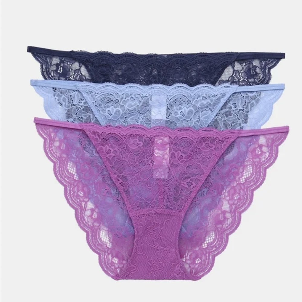 Lace Bikini Panty Set - Purple, Light Blue, Navy
